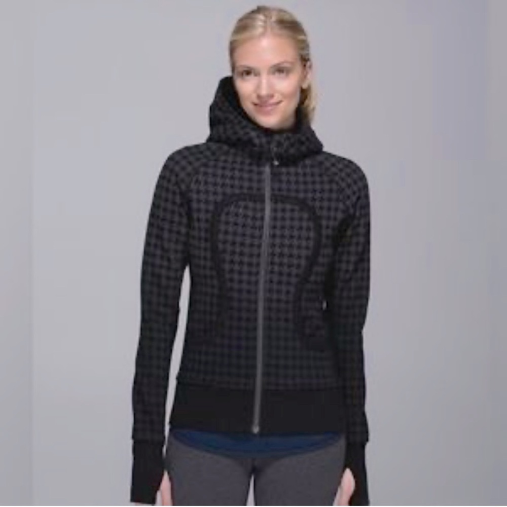 Lululemon Sz 8 Scuba Hoodie II Giant Houndstooth Dip Dye Deep Coal Black